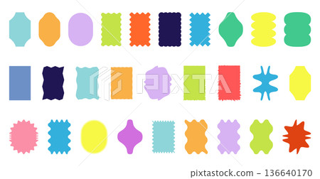 Set of colorful wavy rectangle frames. Vibrant box outlines and soft edges for text blocks, card borders and layout  136640170