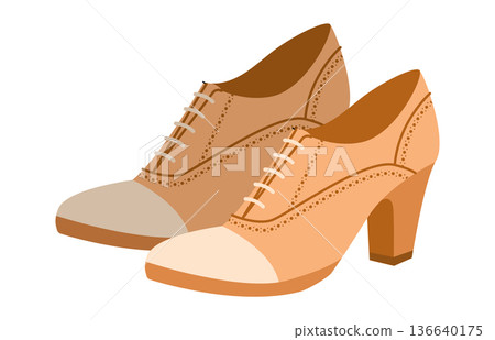 Oxford pump women beige heel flat pair. Lace up brogue inspired dress footwear for office, dinner, theatre visit, wear.  136640175