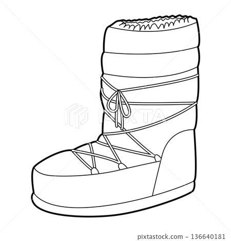 Lace-up padded winter boot women single line pair. Wrapped construction with front lacing for snow trek journey  136640181