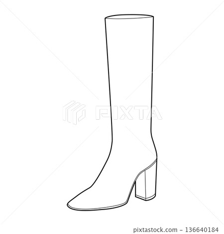 Block heel tall boot women single line pair. Extended shaft with stacked heel cold weather, modern aesthetic. Technical 136640184