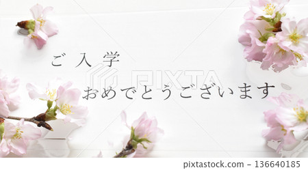Congratulations on your admission! Text and Keiou cherry blossoms on a white background 136640185