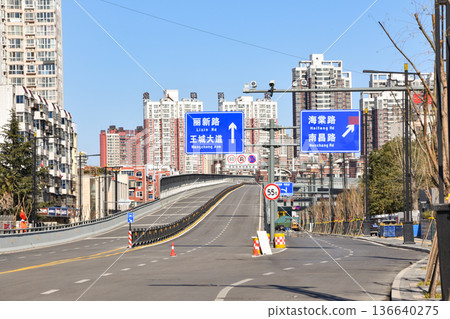 Emplty Street in Luoyang in China During Lockdown in February 2020 136640275