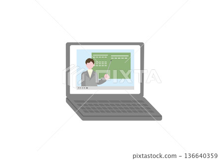 一台筆記型電腦，螢幕上顯示線上課程。 136640359