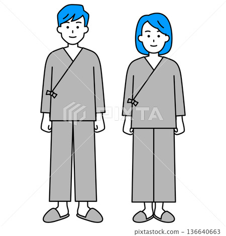 Young men and women in hospital examination clothes (full body) set 136640663