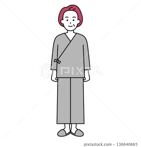 Middle-aged woman in hospital examination clothes (full body) Middle-aged woman in hospital examination clothes (full body) 136640665