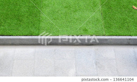 green grass in the garden with sunlight, exterior design for home 136641104