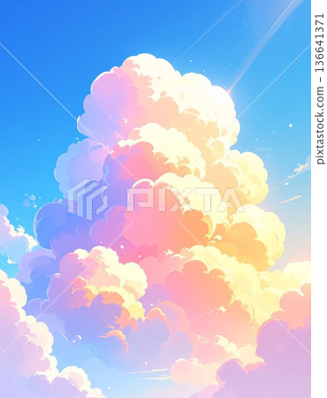 一幅絕美的背景插圖，描繪了日落時分積雨雲和藍天的迷人景象 1 / 可用於傳單和海報設計 136641371