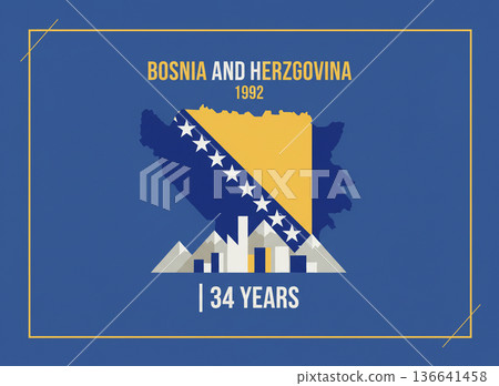 Bosnia and Herzegovina National Anniversary Poster with Flag and Mountain Landscape Bosnia and Herzegovina National Anniversary Poster with Flag and Mountain Landscape 136641458