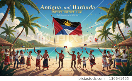 Antigua and Barbuda Independence Anniversary Poster with Tropical Beach Celebration Antigua and Barbuda Independence Anniversary Poster with Tropical Beach Celebration 136641465