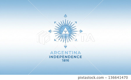 Argentina Independence Anniversary Poster with Soft Blue Gradient and National Emblem 136641470