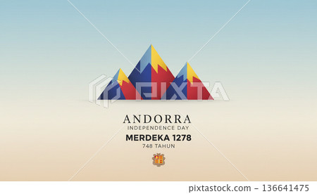 Andorra Anniversary Poster with Minimal Mountain Icon and Soft Gradient Background Andorra Anniversary Poster with Minimal Mountain Icon and Soft Gradient Background 136641475