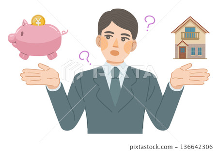 圖：一位身穿西裝的男士正在思考住房成本 136642306