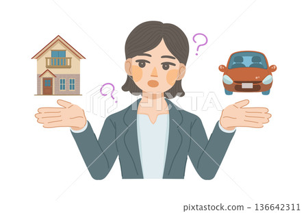 圖：一位身穿西裝的女士正在思考資產累積問題 136642311