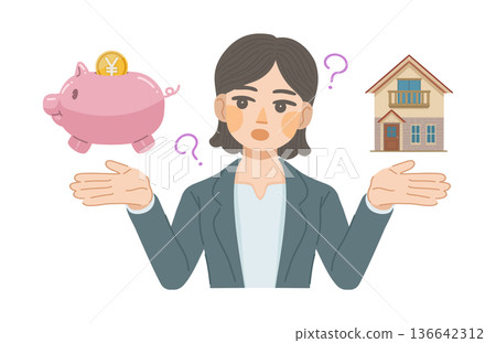 Illustration of a woman in a suit thinking about housing costs Illustration of a woman in a suit thinking about housing costs 136642312