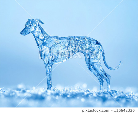 惠比特犬的冬季藝術，如冰雕 136642326