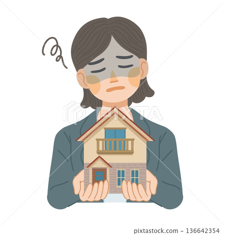 一幅插圖，描繪了一位身著西裝的女士因居住在獨棟住宅中的種種弊端而感到沮喪。 136642354