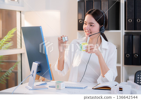 Woman development packaging cosmetic and skincare product design with AI artificial intelligence. 136642544