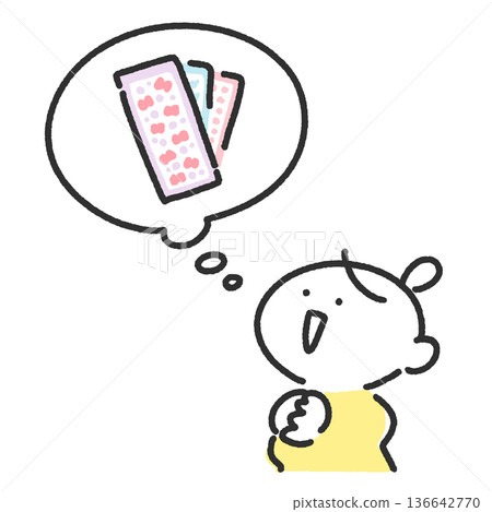 微笑的女性角色正在思考貼紙 對話框 貼紙活動 136642770