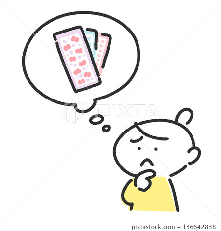 Female character worried about stickers, speech bubble, troubled, dissatisfied Female character worried about stickers, speech bubble, troubled, dissatisfied 136642838