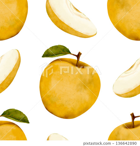 Vivid Watercolor Depiction Of Golden Apple Segments On Warm Seasonal Background With Rustic Charm 136642890