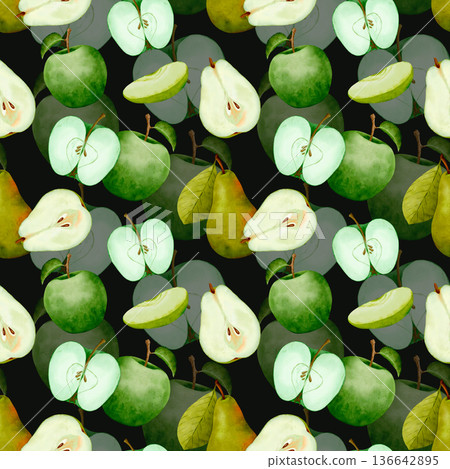 Beautifully Painted Watercolor Slices Of Green Apples Representing Freshness And Natural Wellness 136642895