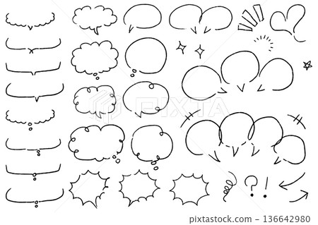 鉛筆風格手繪單色對話框素材套裝 136642980