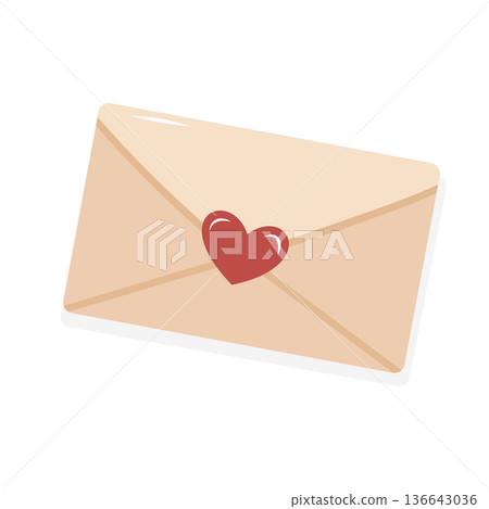 Romantic beige envelope with red heart seal, love message. Romantic beige envelope with red heart seal, love message. 136643036