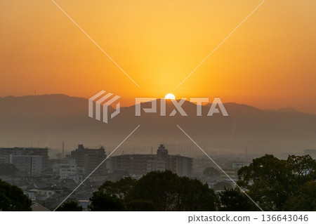 Sunrise view from the castle tower of Yamatokoriyama Castle 136643046