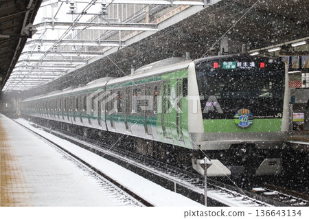 [JA] Winter Saikyo Line E233 Series Train (40th Anniversary Commemorative Wrapping) 136643134