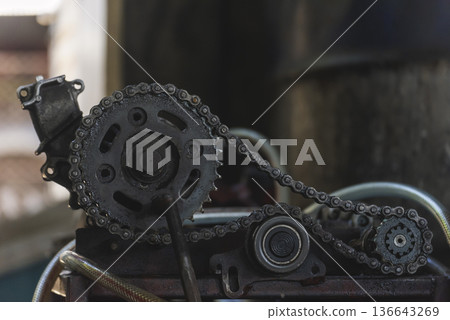 Mechanic tools engineering equipment car auto repair shop with copy space. Blurred background mechanical service. Heavy screw grungy rusted wrenches dirty screwdriver object. Industrial hardware set Mechanic tools engineering equipment car auto repair shop with copy space. Blurred background mechanical service. Heavy screw grungy rusted wrenches dirty screwdriver object. Industrial hardware set 136643269