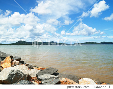Blue sea white beach turquoise ocean wave coastal in tropical paradise landscape. Beautiful scene seascape marine coastline destinations. Tropical beautiful blue ocean lagoon lake travel summer time. Blue sea white beach turquoise ocean wave coastal in tropical paradise landscape. Beautiful scene seascape marine coastline destinations. Tropical beautiful blue ocean lagoon lake travel summer time. 136643301