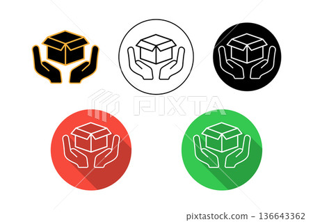 Hands Holding Box Icon Set Package Delivery, Care and Protection Symbol for Shipping 136643362