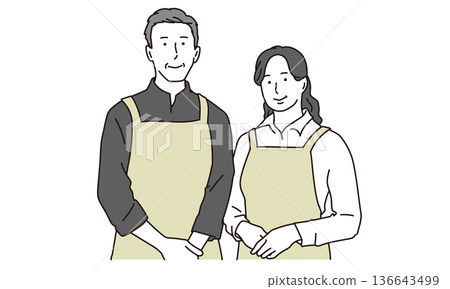 Illustration material of an Asian couple running a cafe Illustration material of an Asian couple running a cafe 136643499