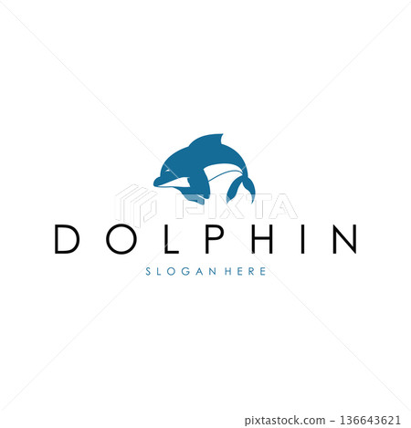 Modern cheerful dolphin logo design symbolizes intelligence, freedom, professional sea 136643621