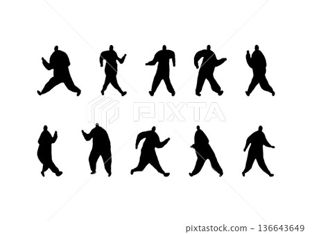 A set of loose hand-drawn silhouettes of people walking and running A set of loose hand-drawn silhouettes of people walking and running 136643649
