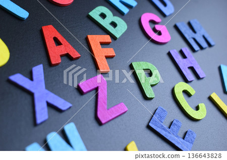 colorful letter alphabet on black background, object for education colorful letter alphabet on black background, object for education 136643828