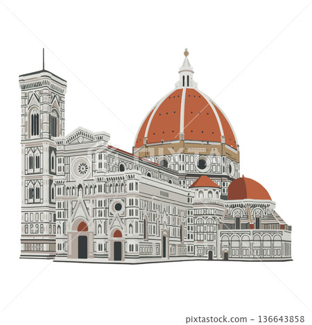 Highly Detailed Vector Illustration of Florence Cathedral Santa Maria del Fiore with Renaissance and Gothic Architecture, Iconic Historical Landmark and Tourist Attraction 136643858