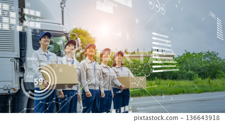 Logistics industry workers and statistical data concept Logistics industry workers and statistical data concept 136643918