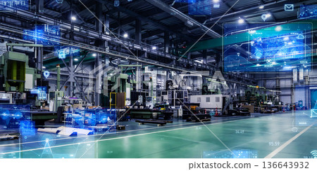 Factory machinery and digital technology concept Factory machinery and digital technology concept 136643932
