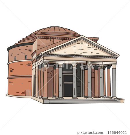 Highly Detailed Vector Illustration of the Pantheon in Rome with Classic Roman Dome and Corinthian Columns, Iconic Ancient Architecture and Historical Monument Highly Detailed Vector Illustration of the Pantheon in Rome with Classic Roman Dome and Corinthian Columns, Iconic Ancient Architecture and Historical Monument 136644021