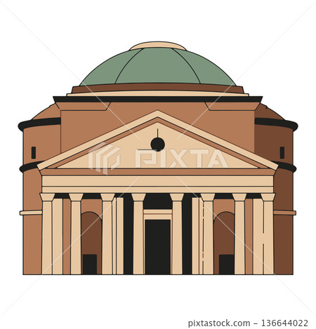 Highly Detailed Vector Illustration of the Pantheon in Rome with Classic Roman Dome and Corinthian Columns, Iconic Ancient Architecture and Historical Monument Highly Detailed Vector Illustration of the Pantheon in Rome with Classic Roman Dome and Corinthian Columns, Iconic Ancient Architecture and Historical Monument 136644022