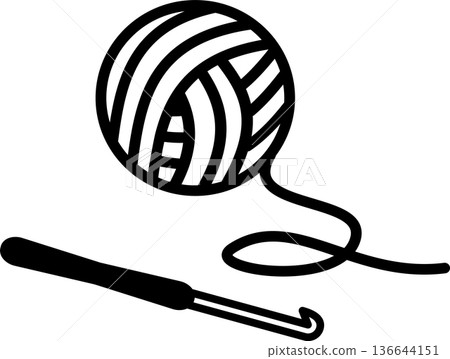 毛線球和鉤針插圖圖標 毛線球和鉤針插圖圖標 136644151