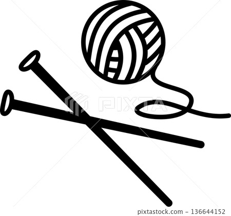 Ball of yarn and knitting needles icon Ball of yarn and knitting needles icon 136644152