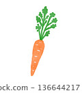 Cute hand-drawn illustration of vegetables. One carrot drawn with watercolors and colored pencils 136644217