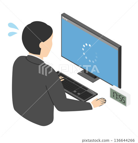 Isometric loading computer and impatient office worker man 136644266