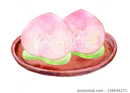 桃饅頭的水彩插畫 136644273
