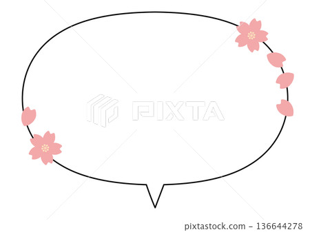 Cherry blossom decoration. Simple oval speech bubble (center tail). Cherry blossom decoration. Simple oval speech bubble (center tail). 136644278