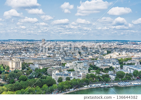 Panoramic Cityscape View of Paris, France Under a Cloudy Sky A Travel Destination Shot 136644382