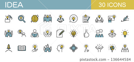 創意、靈感和商業圖標集（彩色） 136644584