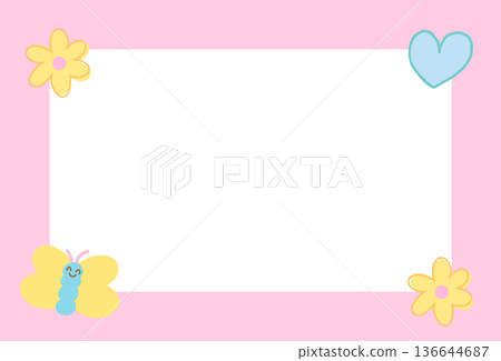 Pastel pink rectangle frame with butterfly, flowers, heart for animal print, polaroid photo, ad template, social media, poster, book cover, notepad, sticky note, memo, banners, border, postcard Pastel pink rectangle frame with butterfly, flowers, heart for animal print, polaroid photo, ad template, social media, poster, book cover, notepad, sticky note, memo, banners, border, postcard 136644687